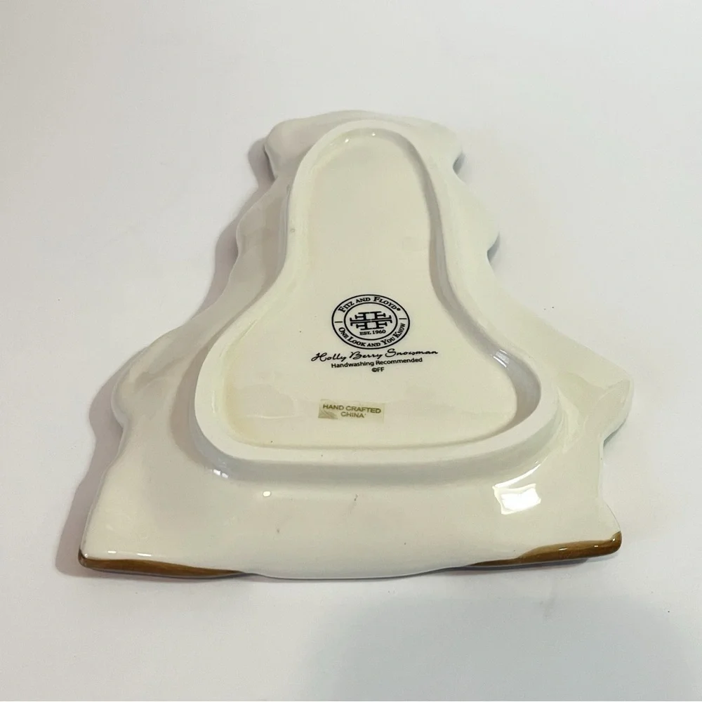 Fitz & Floyd Holly Berry Snowman Snack Plate with Box 7